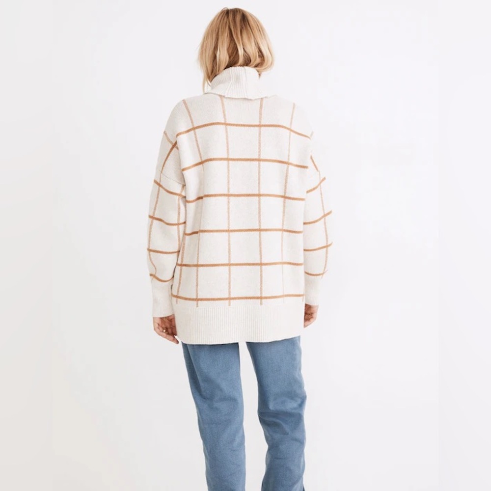 Madewell Pearldale Heather Oak Windowpane Turtleneck Sweater Sz XS - Picture 10 of 10
